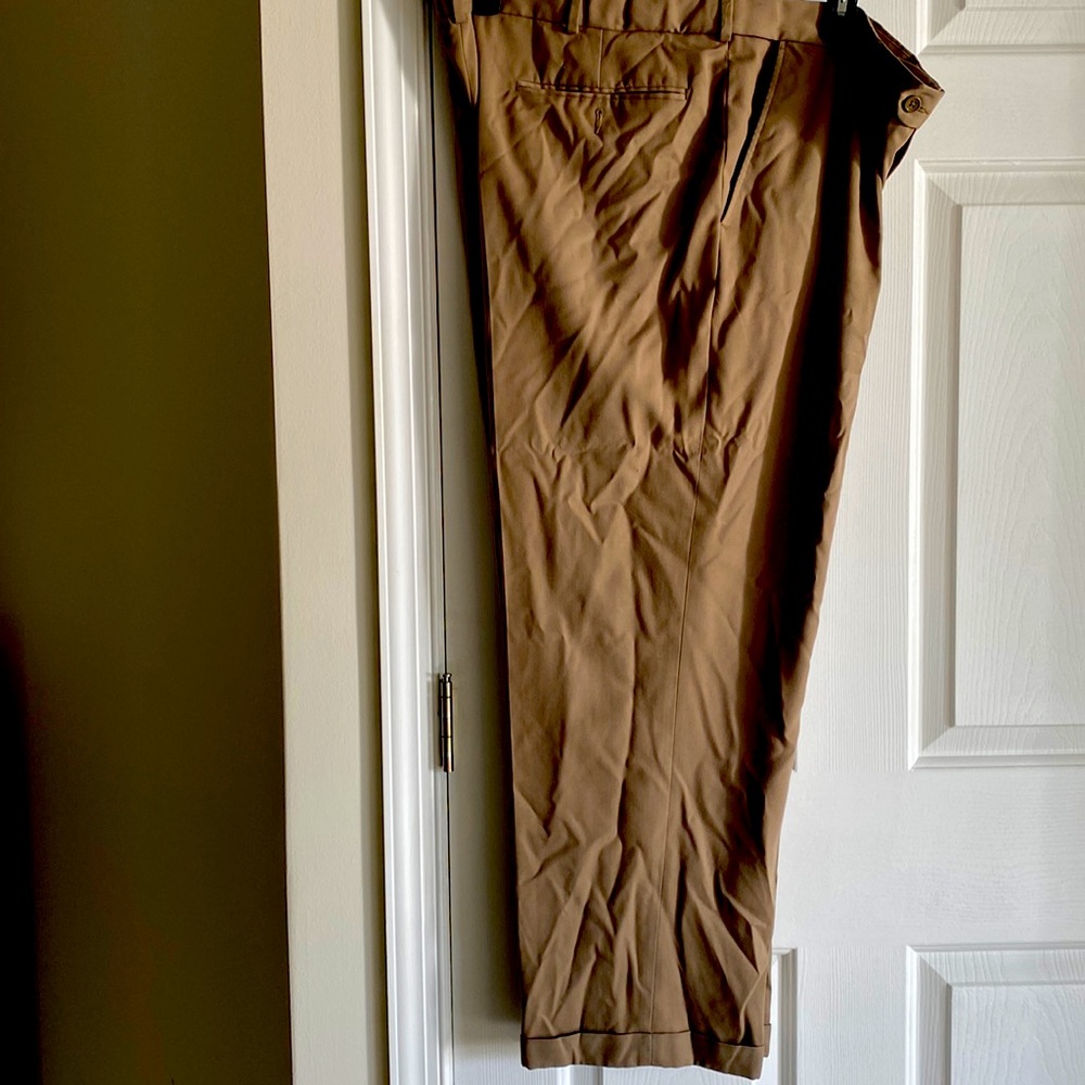 George Men Brown Pleated Khaki With Extended Waist and Cuff Bottoms